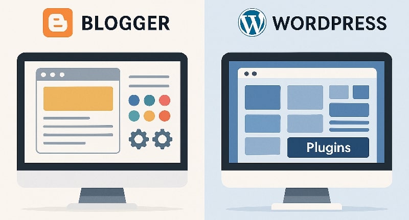 Side-by-side comparison of Blogger and WordPress customization dashboards
