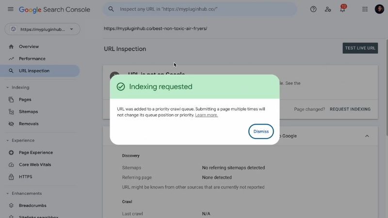 SEO specialist request indexing in Google Search Console after a template update