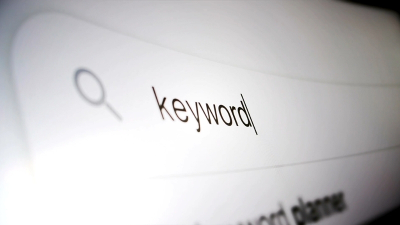 A search bar shows the word keyword typed in as part of SEO research