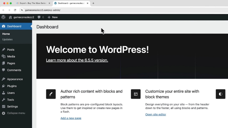 WordPress dashboard view after migrate a blog website to WordPress