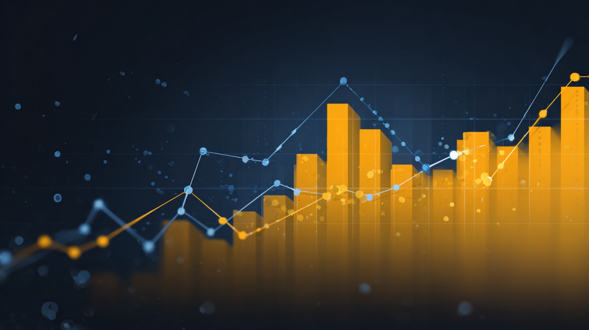 Abstract analytics chart showing rising bars and trend lines representing performance improvements