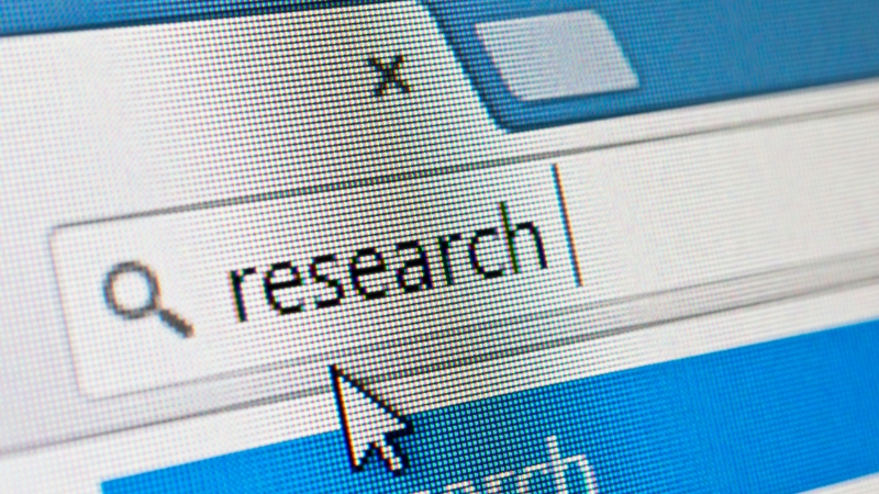 Search bar view that highlights research as the starting point for blogging websites