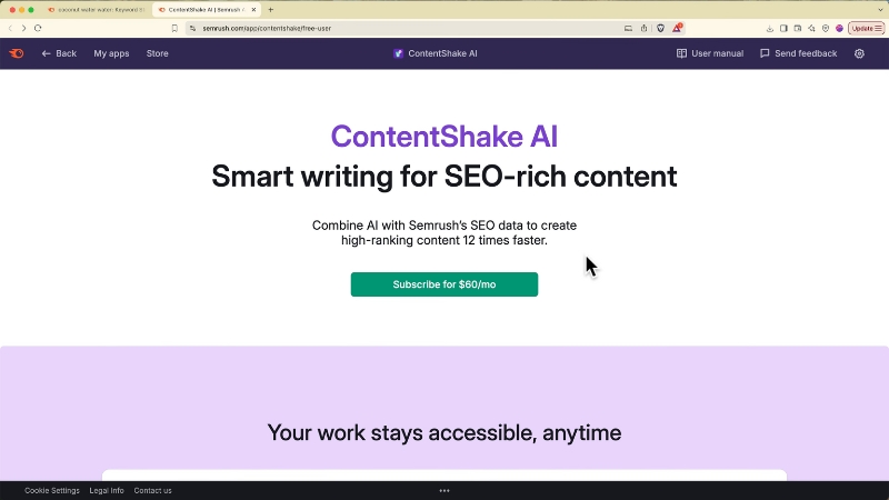 Semrush Content AI dashboard showin SEO-focused content creation and optimization tools