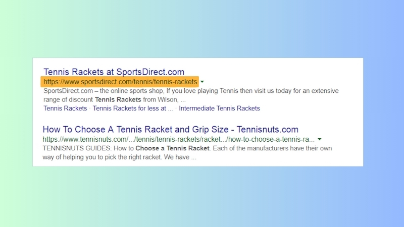Google search results example highlighting URL paths in listings