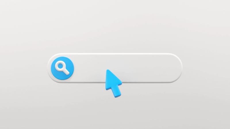 A blank search bar with a blue cursor and magnifying glass icon ready for typing