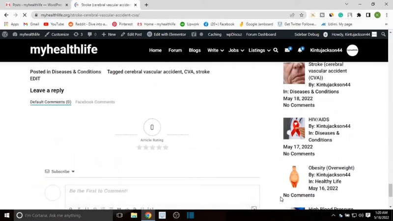 Blog page layout with a right sidebar show recent health articles and categories