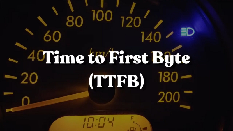 TTFB speedometer graphic showing Time to First Byte performance measurement